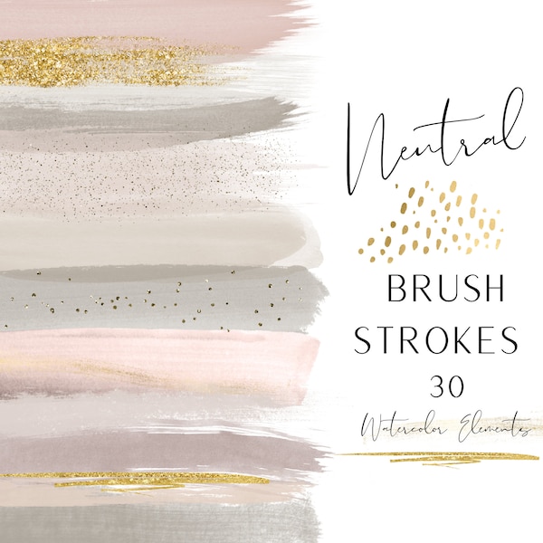 Neutral Watercolor Brush Strokes - Watercolor Clipart - Paint Stroke Elements