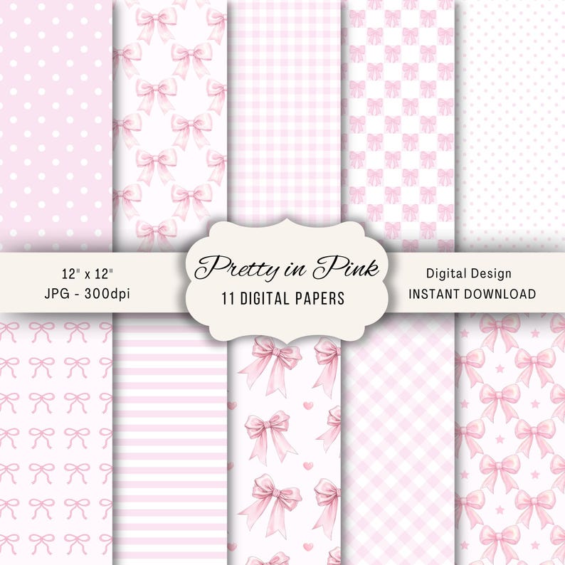 Pink Bow Seamless Pattern, Coquette Digital Paper, Pretty in Pink Paper ...
