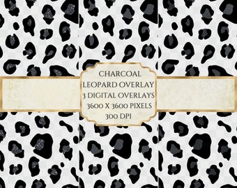 Charcoal Leopard Print PNG Overlay, Animal Print Overlay, PNG Sublimation Background