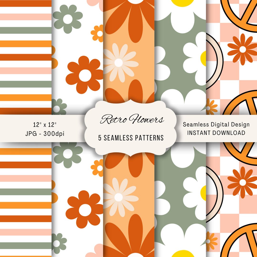 Retro Flower Seamless Pattern, Groovy Repeating Pattern - Etsy