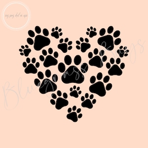 Paw Print Heart SVG, Dog Paw Print Png, Téléchargement numérique, Cricut, Silhouette Cut File