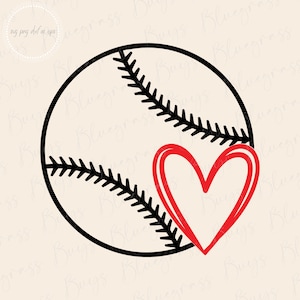 Baseball Love Heart, Baseball SVG, Heart png, Baseball Stitch, T-shirt da baseball, Doodle Heart