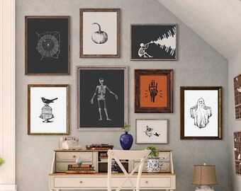 Vintage Halloween Print - Set of 8: Spooky Wall Art (Digital Download)