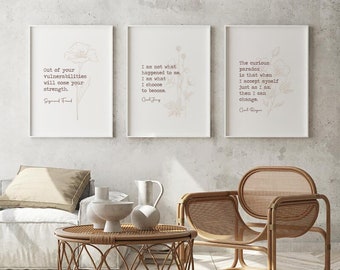 Set of 3 Prychologist Prints | Sigmund Freud Quote | Carl Jung Quote | Carl Rogers Quote | Therapy Office Decor | Therapist Wall Art