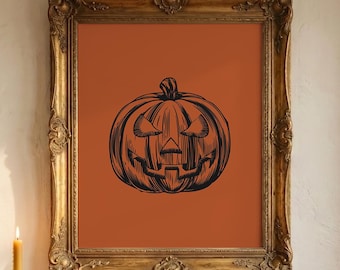 Lámina de calabaza de Halloween / Decoración vintage de calabaza de Halloween / Decoración otoñal espeluznante / Imprimible de Halloween / Descarga digital
