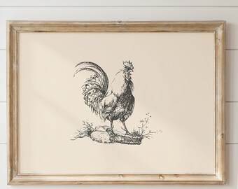 Vintage Rooster Print | Farmhouse Rooster | Rooster Kitchen Decor | Cottagecore Wall Art  | Farm Animal Print | Digital Download