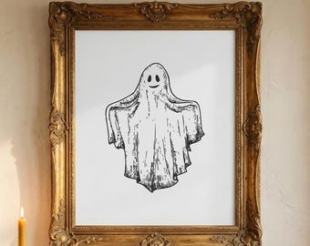 Ghost Wall Art | Cottagecore Ghost | Halloween Wall Art | Spooky Wall Art | Fall Halloween Decor | Cute Ghost Print | Digital Download
