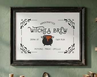 Witches Brew Sign | Halloween Kitchen Wall Art | Witchy Apothecary Decor | Digital Download