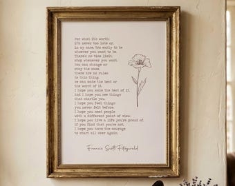 For what it's worth print | Fitzgerald Quote Print | Inspirational Wall Art | Book Lover Gift | Literary Wall Art | Digital Download
