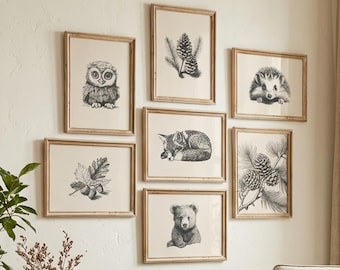 Woodland Nursery Wall Art | Baby Animal Print Set | Forest Nature Prints | Gender Neutral Nursery | Cottagecore Nursery | Digital Download