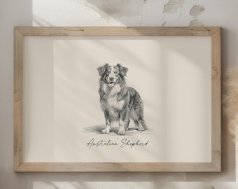 Aussie Dog Wall Art | Australian Shepherd | Dog Breed Wall Art | Aussie Mom Gift | Dog Owner Gift | Farmhouse Dog Art | Digital Download