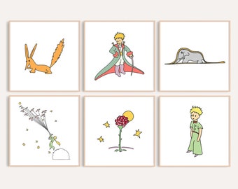 The Little Prince Wall Art Set of 6 / Little Prince Print / Nursery Wall Art / Little Prince Decor / Baby Shower Gift / Pastel Nursery Art