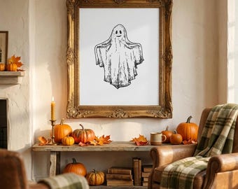 Ghost Wall Art | Cottagecore Ghost | Halloween Wall Art | Spooky Wall Art | Fall Halloween Decor | Cute Ghost Print | Digital Download
