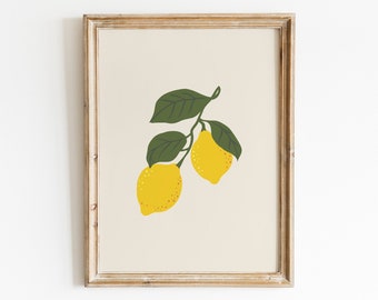 Lemon Print / Kitchen Lemon Decor / Lemon Printable Wall Art / Lemon Leaf Print / Fruit Print / Fruit Wall Art / Kitchen Fruit Wall Decor