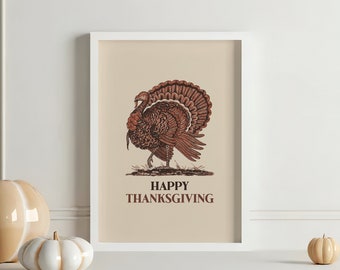 Turkey Vintage Print | Happy Thanksgiving Wall Art | Autumn Wall Decor | Farmhouse Print