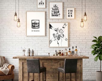 Bar Print - Set of 5 | Bar Cart Wall Art | Bar Sign Print | Home Bar Decor | Cheers Print | Kitchen Modern Print | Bar Printables