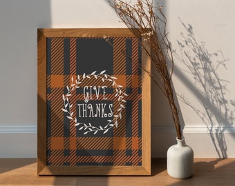 Give Thanks Print / Thanksgiving Print / Turkey Print / Fall Wall Art / Thanksgiving Wall Art / Autumn Print / Fall Decor / Leaves Print