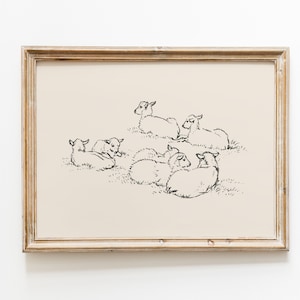 Sheep Vintage Print / Lamb Print / Sheep Drawing / Antique Vintage Painting / Easter Vintage Print / Sheep Wall Art