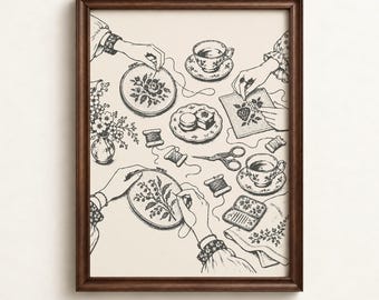 Sewing Room Decor | Vintage Needlepoint Club Print | Embroidery Lovers Gift | Digital Download