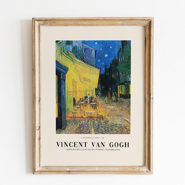 Van Gogh Print | Cafe terrace at night Print | Vintage wall art print | Famous Painting Poster | Exhibition Van Gogh Print