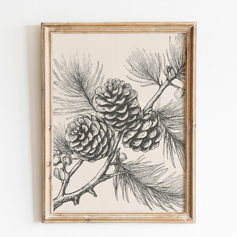 Pine Cone Wall Art | Botanical Print | Woodland Wall Art | Farmhouse Decor | Pine Cone Art Print | Nature Wall Art | Digital Download image 2