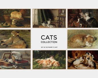 Cats Oil Painting Art Set for Samsung Frame TV - Set of 20 (Digital Download)