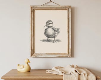 Print kinderkamer eend | Vintage muurkunst baby eendje | Cottagecore-kamerdecoratie | Genderneutrale kinderkamer | Digitale download
