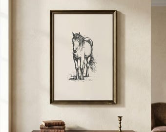 Arte mural de caballos / Lámina vintage de caballos / Arte mural ecuestre / Regalo para amantes de los caballos / Arte de caballos de estilo rústico / Lámina de caballo salvaje / Descarga digital