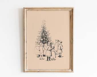 Vintage Christmas print | Antique Christmas wall art | Christmas tree print | Rustic Christmas decor | Farmhouse print | Winter wall art