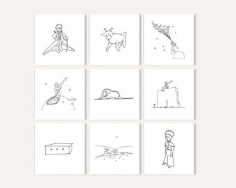 The Little Prince Wall Art / Little Prince Set / Minimalist Nursery Prints / Little Prince Print / Elephant Nursery Print / One Line Nursery