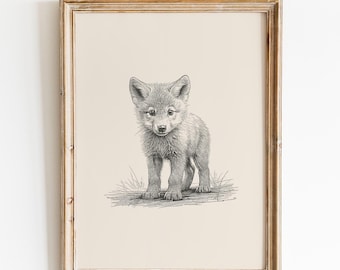 Wolf Nursery Wall Art | Baby Wolf Print | Woodland Nursery Decor | Gender Neutral Nursery | Animal Wall Art | Wolf Gift | Digital Download