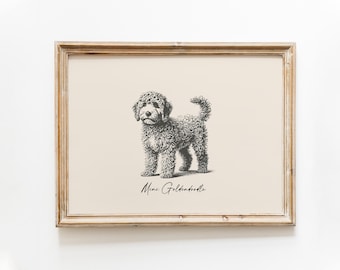 Vintage mini goldendoodle-hondenprint: boerderijmuurkunst (digitale download)