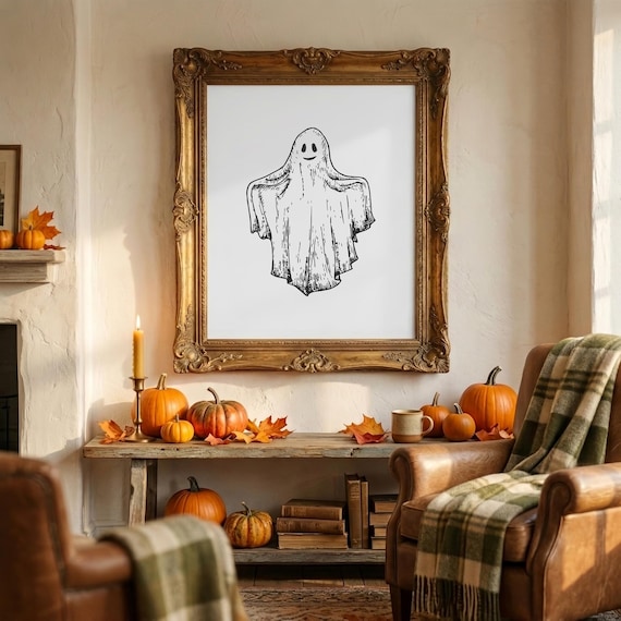 Ghost Wall Art | Cottagecore Ghost | Halloween Wall Art | Spooky Wall Art | Fall Halloween Decor | Cute Ghost Print | Digital Download
