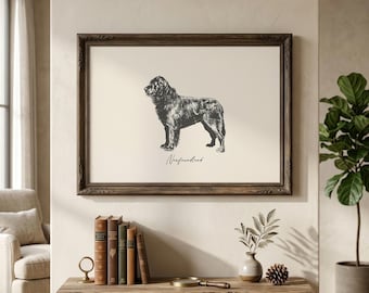 Arte de parede com tema de Terra Nova | Presente para donos de cães da raça Terra Nova | Arte de parede com tema de raça de cachorro | Presente para donos de cães da raça Terra Nova | Presente para donos de cães | Arte de cachorro estilo fazenda | Download digital