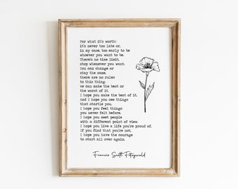 For What It&#39;s Worth Fitzgerald Quote Print / F. Scott Fitzgerald Quote / Famous Quote Print / Typography Quote Print / Boho Quote Print