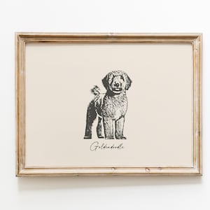Impression vintage de chien | Impression Goldendoodle | Dessin de chien | Impression de ferme | Décoration murale campagne