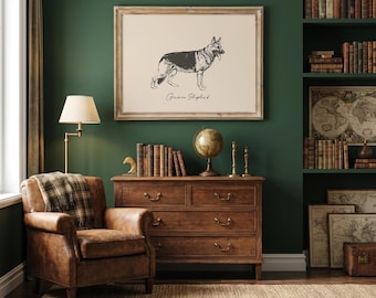 Lámina de pastor alemán / Regalo para amantes de los perros / Arte para la pared de perros / Arte de pastor alemán / Regalo para amantes de los perros / Lámina de raza de perro / Descarga digital