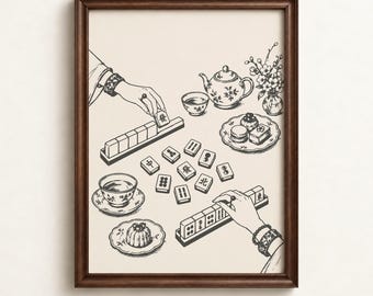 Mahjong Wall Art | Vintage Tea Party Print | Mahjong Lovers Gift | Digital Download