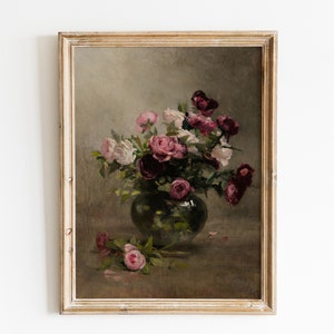 Vintage Flowers Print / Vintage Still Life Painting / Antique Flowers Painting / Moody Vintage Print / Vintage Roses Print