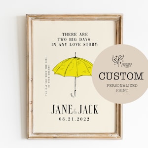 Regalo de boda personalizado / Regalo de San Valentín / Letrero de boda personalizado / Impresión de paraguas amarillo / Regalo para ella