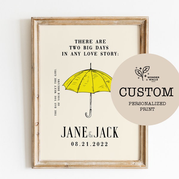 Wedding Personalized Gift | Valentine’s Day Gift | Custom Wedding Sign | Yellow Umbrella Print | Gift for her