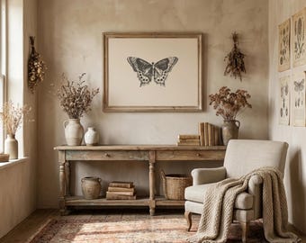 Butterfly vintage print | Butterfly wall art | Antique vintage drawing | Farmhouse print | Farmhouse wall decor | Country wall art