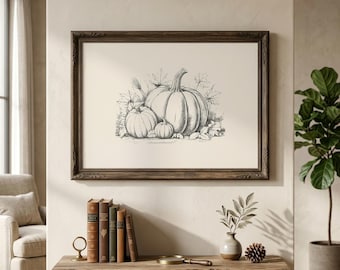 Pumpkin Print | Vintage Pumpkin Wall Art | Fall Wall Decor | Thanksgiving Wall Art | Rustic Kitchen Print |  Digital Download