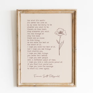 For what it's worth print | F. Scott Fitzgerald quote print | Vintage literary art