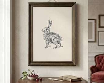 Decorazione murale con coniglio / Stampa di lepre / Stampa vintage di coniglio / Decorazione murale in stile cottagecore / Stampa di coniglietto pasquale / Decorazione murale con animali selvatici / Download digitale