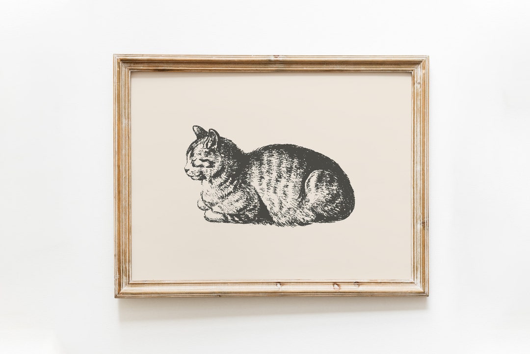 Vintage Cat Print / Cat Print Wall Art / Boho Cat Wall Art / Cat