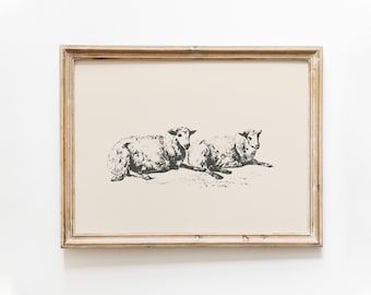 Vintage Sheep Print: Antique Lamb Drawing, Farmhouse Wall Art (Digital Download)