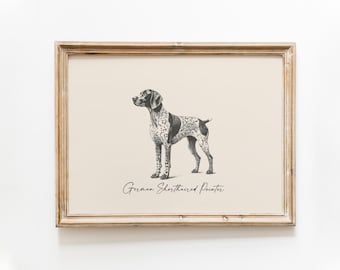 Dog Vintage Print | German Shorthaired Pointer Print | Dog Drawing | Farmhouse Print | Countryside Wall Art