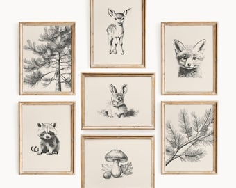Woodland Nursery Wall Art | Animal Nursery Print | Forest Nursery Decor | Neutral Nursery Art | Baby Shower Gift | Digital Download