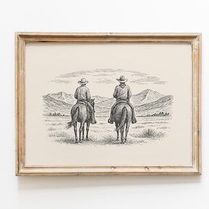 Cowboys in Montana | Western landscape printable art | Vintage cowboy print | Horse print